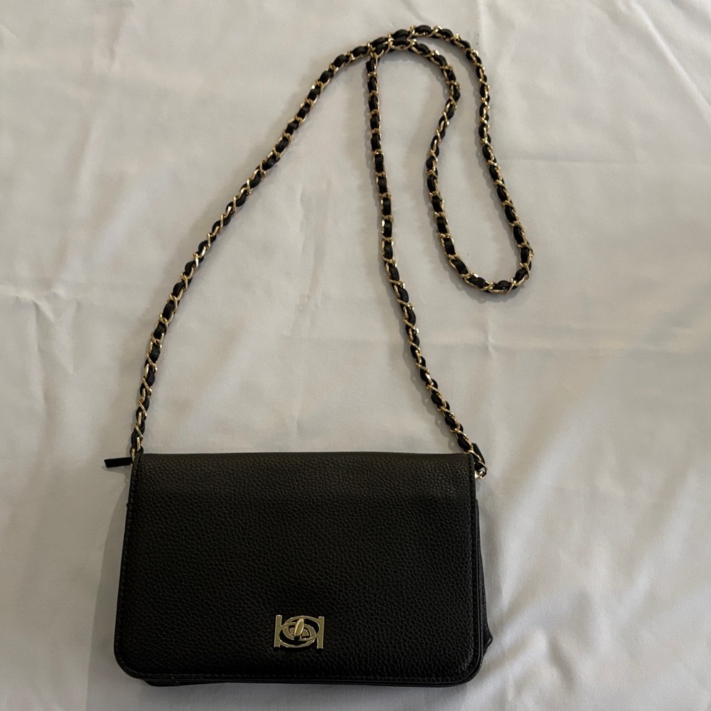 New Bebe Black Leather Chain Crossbody Bag